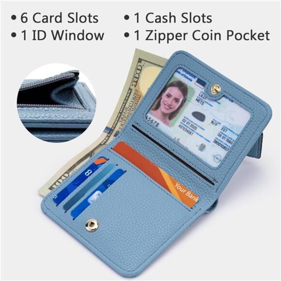 Slim Bifold Credit Card Holder, Blue - Picture 3 of 7